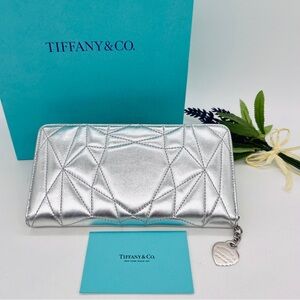 Tiffany & Co Return To Tiffany Leather Padded Large Zip Around Wallet Silver